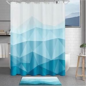 NEW Shower Curtain 72x72in Teal Geometric Ombre Gradient w/ Hooks